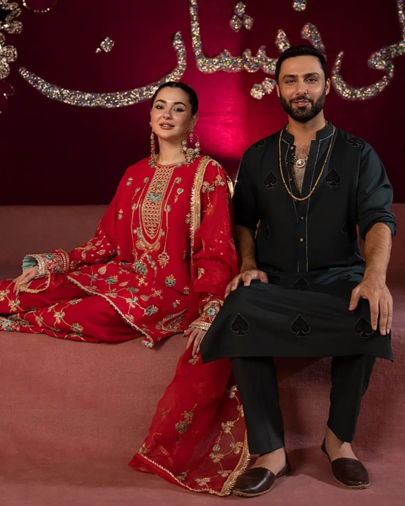 Hania Aamir and Ahmed Ali Akbar look stunning in Ali Xeshan’s AANARI collection